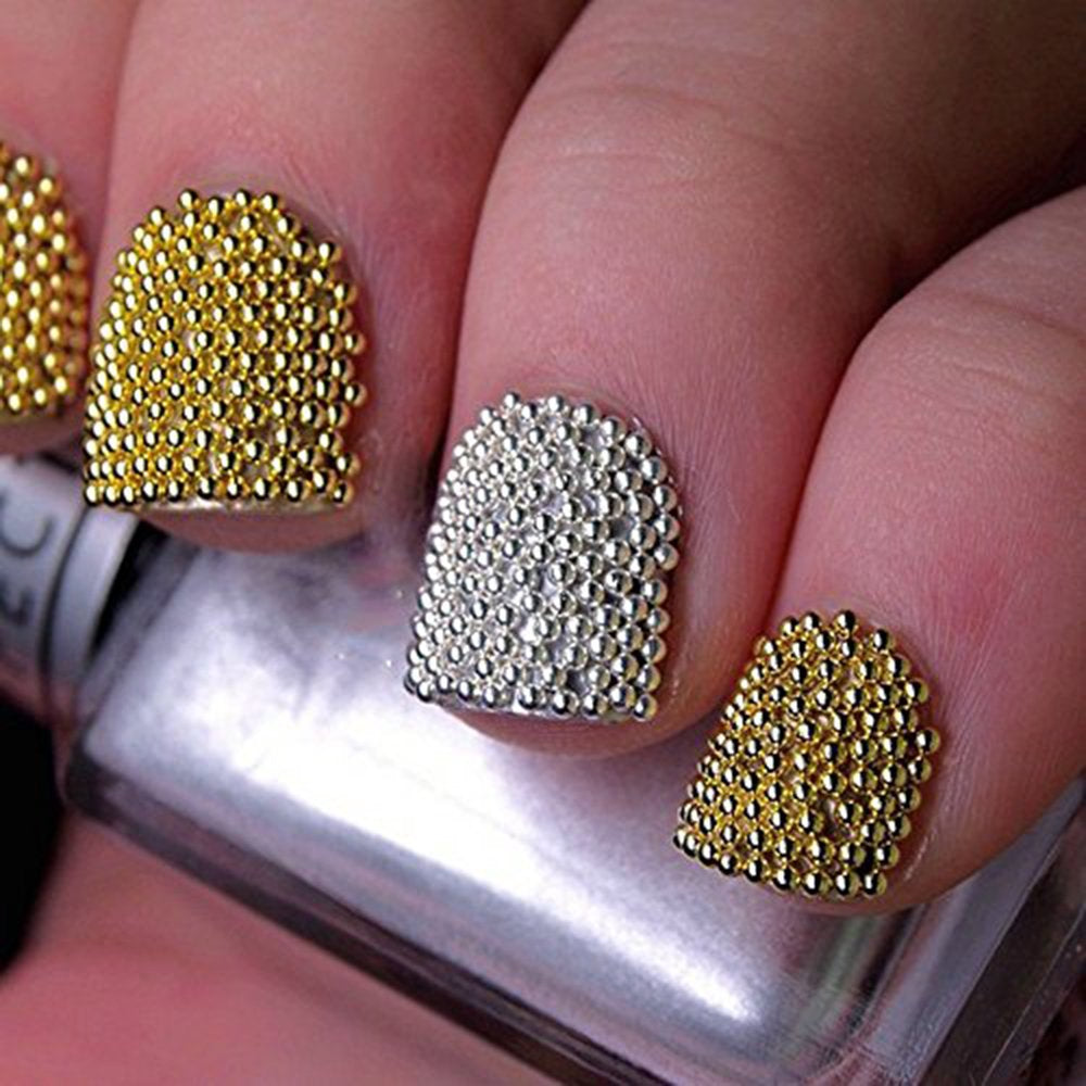 2Pcs Metallic Caviar Nail Beads in Gold & Silver - Perfect for 3D Nail Art Decoration!