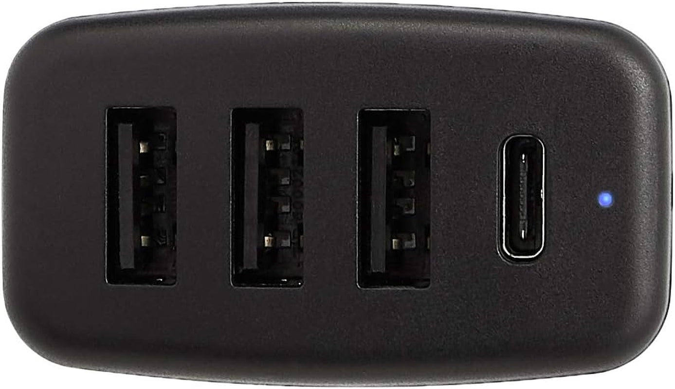 Amazon Basics 54W 4-Port USB Car Charger, with 1 USB-C (18W) Port with Power Delivery and 3 USB-A (12W) Ports - Black
