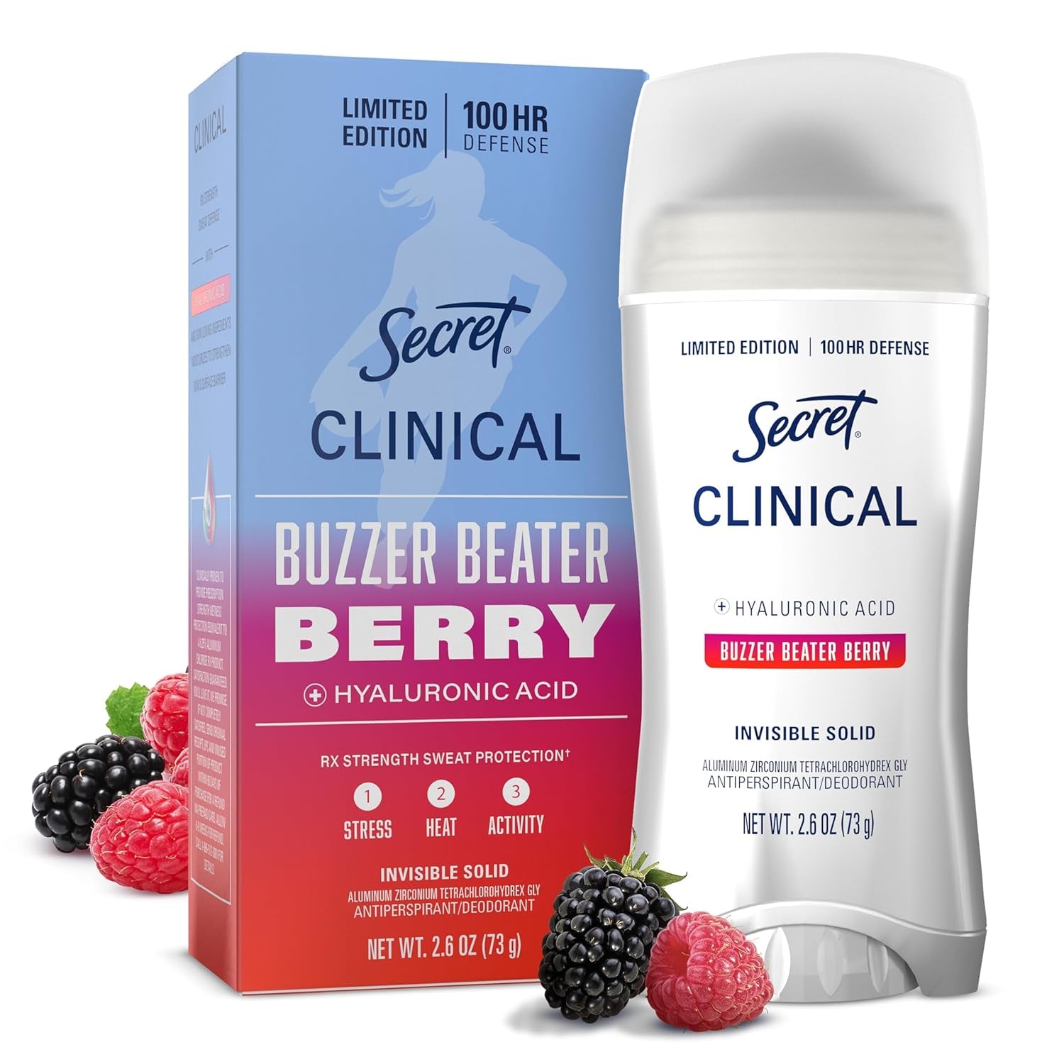 Secret Clinical Strength Antiperspirant Deodorant for Women - 100HR Sweat & Odor Protection, 3X Stress Defense, Clean Lavender Scent with Hyaluronic Acid, 2.6 Oz