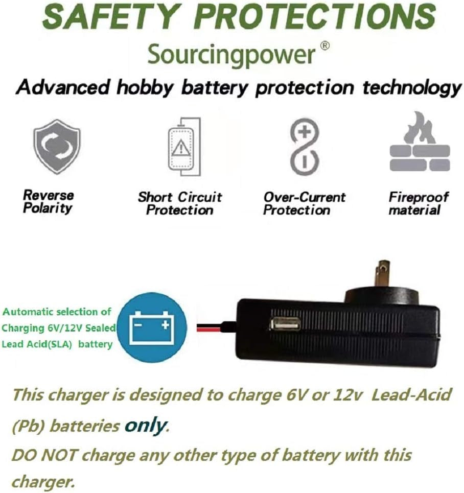 6V/12V Lead Acid Battery Charger for Ride on Toys 12V/6V Kids Ride on Car SLA Charger for 6V/12V Pb Battery Baby Electric Battery SUV Kid Toy Car Motorcycle,12V Power Wheels Charger