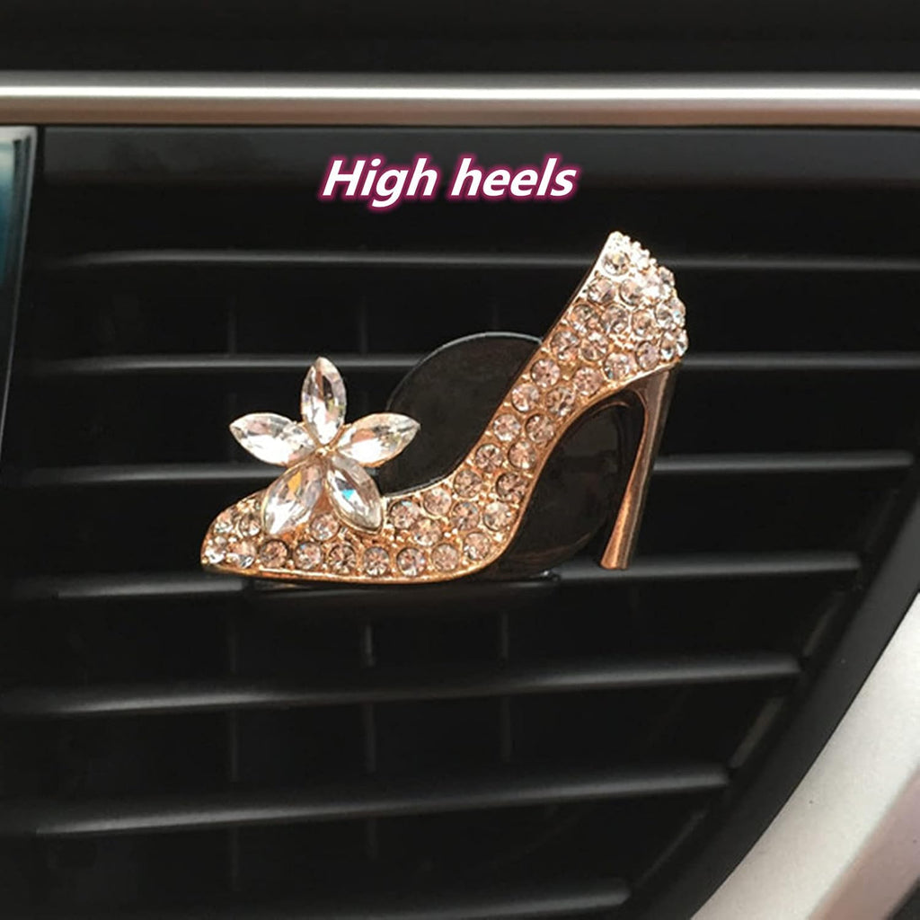 Ouyi Gold Car Air Freshener - Diamond Purse High Heels Scent Diffuser Clip - Crystal Car Accessories for Women