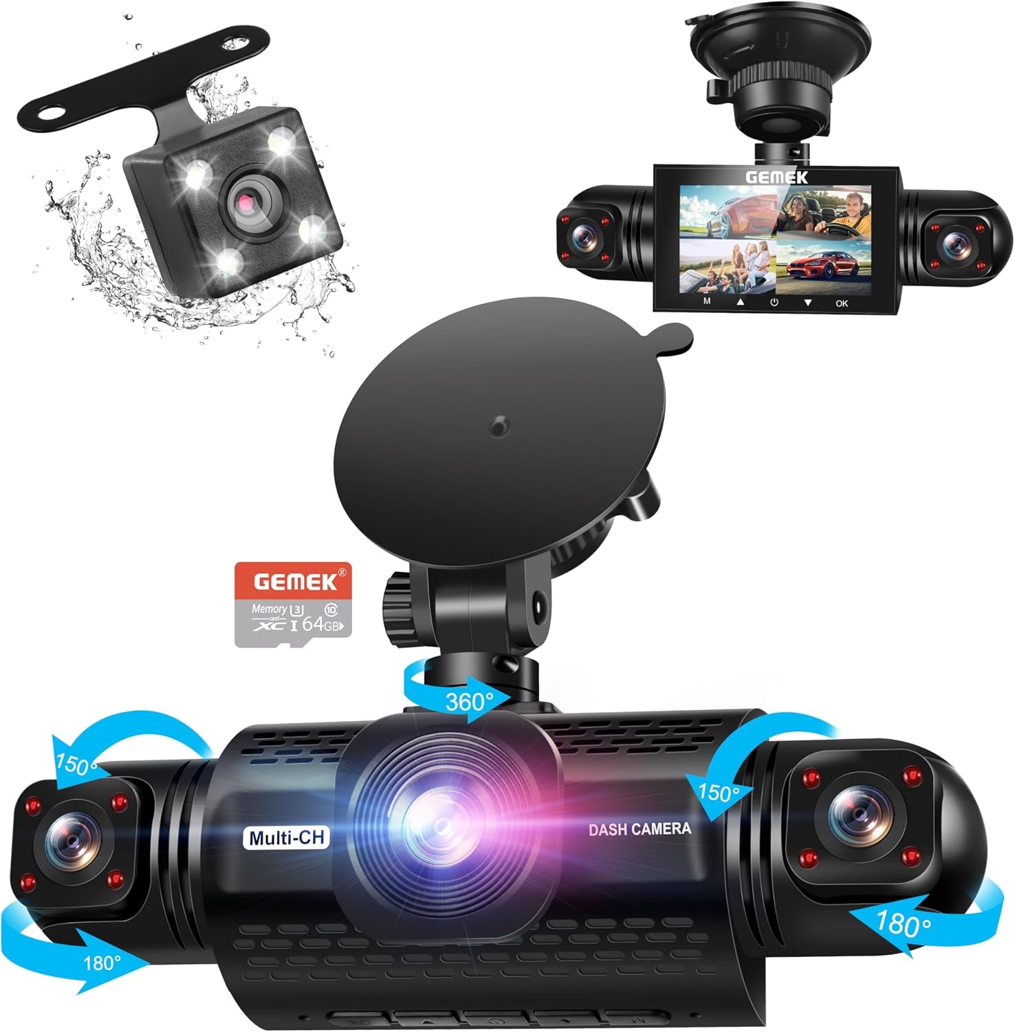 4 Channel Dash Cam 360° View 5G Wifi & APP Control, GEMEK 2K Front and Rear Inside, Left Right Dash Camera for Cars Free 64GB TF Card, G-Sensor, Night Vision, 24H Parking Mode Keyboard Wrist Rest Pad