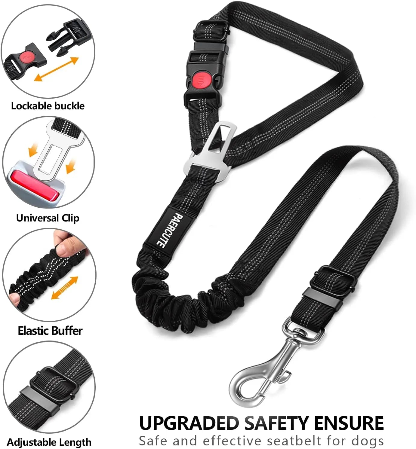 2-Pack Adjustable Dog Seat Belt Headrest Clip with 3-in-1 Harness Buckle and Leash - Reflective Car Harness Pet Supplies