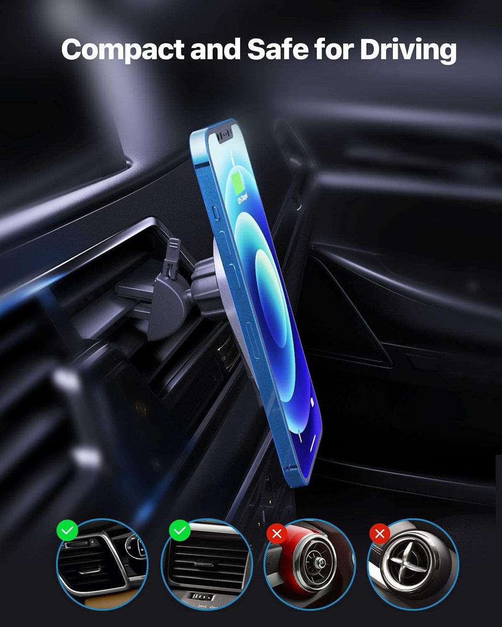 Magnetic Wireless Car Charger,Ikeer Fast Wireless Car Charger Phone Mount,15W Auto-Clamping Air Vent Holder,For Iphone 13/13 Pro/13Pro Max/13 Mini/12/12 Pro/12 Pro Max/12 Mini