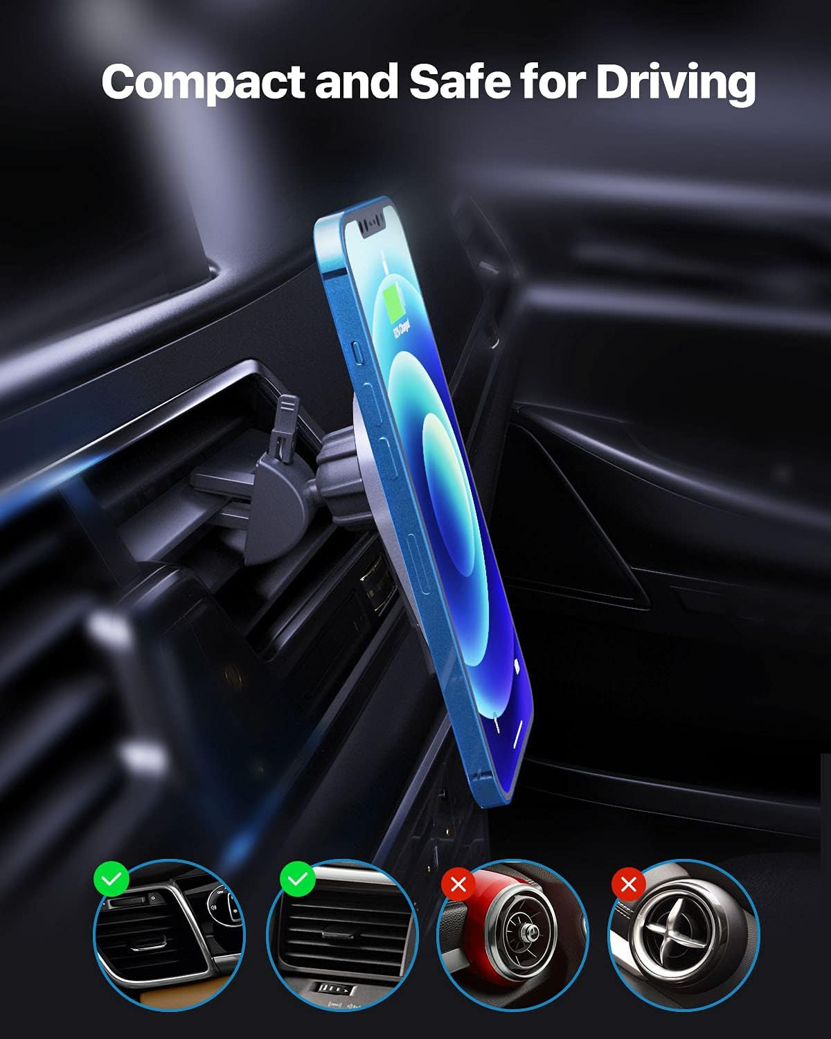 Magnetic Wireless Car Charger,Ikeer Fast Wireless Car Charger Phone Mount,15W Auto-Clamping Air Vent Holder,For Iphone 13/13 Pro/13Pro Max/13 Mini/12/12 Pro/12 Pro Max/12 Mini