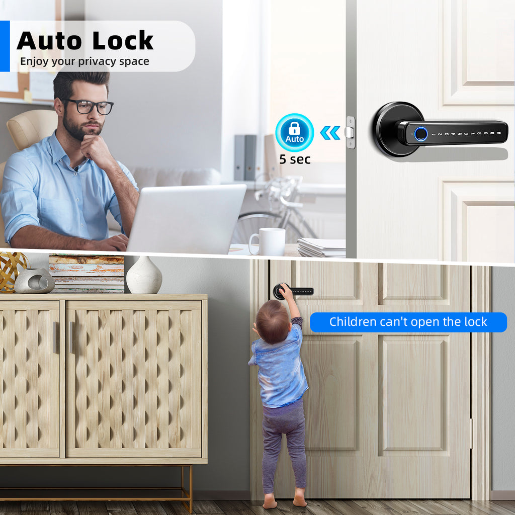 Fingerprint Door Lock, Smart Lock Keyless Entry Deadbolt with Keypad,4-In-1 Fingerprint Door Knob with APP Control, Smart Door Locks for Bedroom Home Hotel Office Apartment