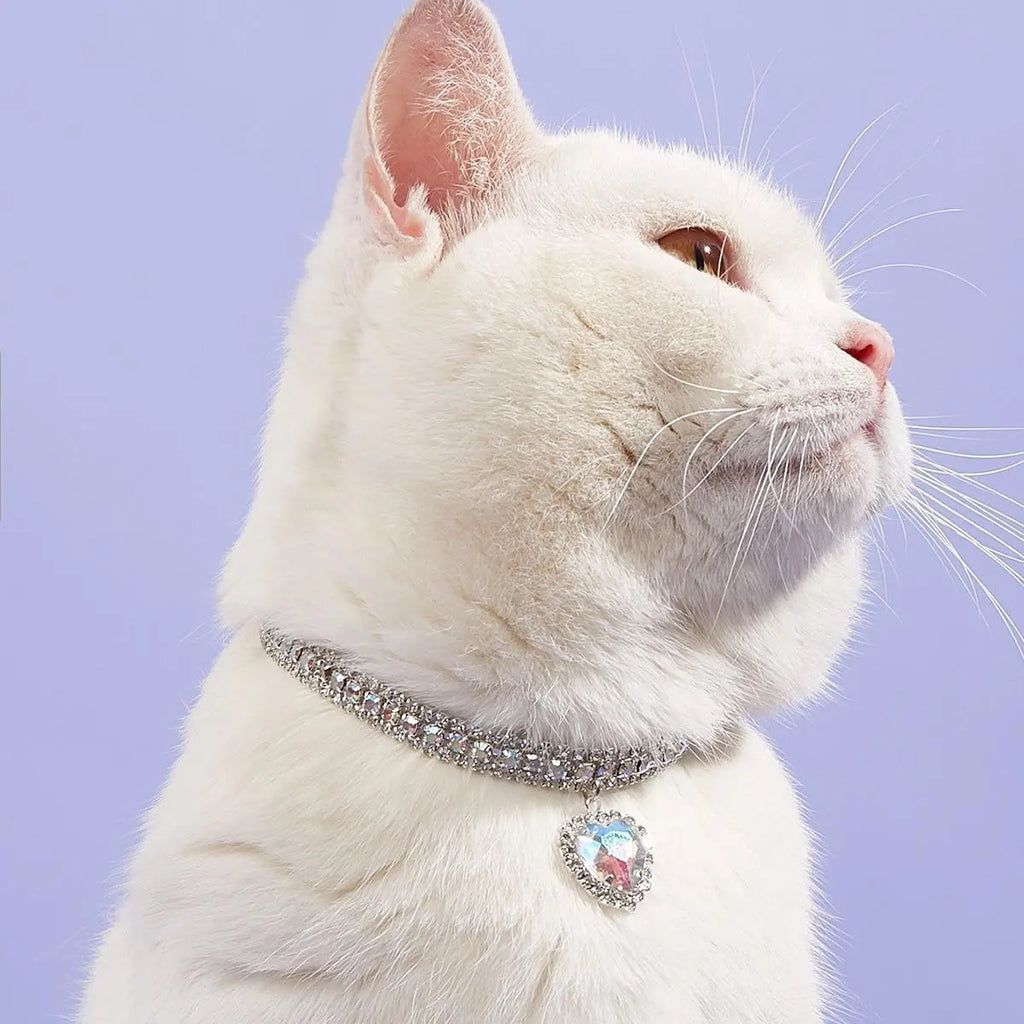 Heart-Shaped Artificial Diamond Pet Collar - Elegant Accessory for Cats and Dogs