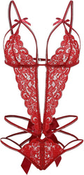 Donnalla Women'S Deep V Lace Teddy One Piece Lingerie Cutout Strappy Lingerie