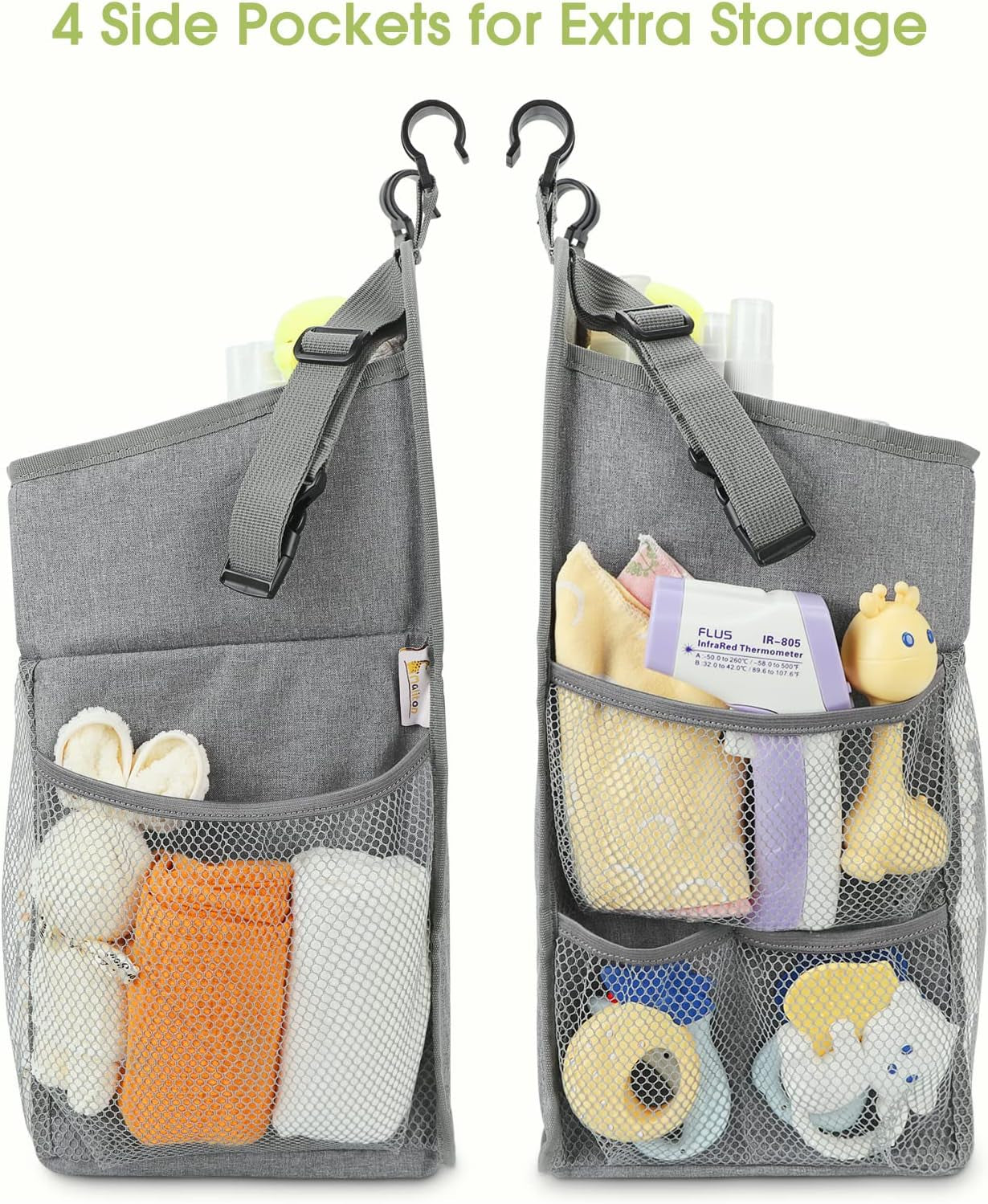 Maliton Changing Table Diaper Organizer - Baby Hanging Diaper Stacker Nursery Caddy Organizer for Cribs Playard Baby Essentials Storage (Gray)