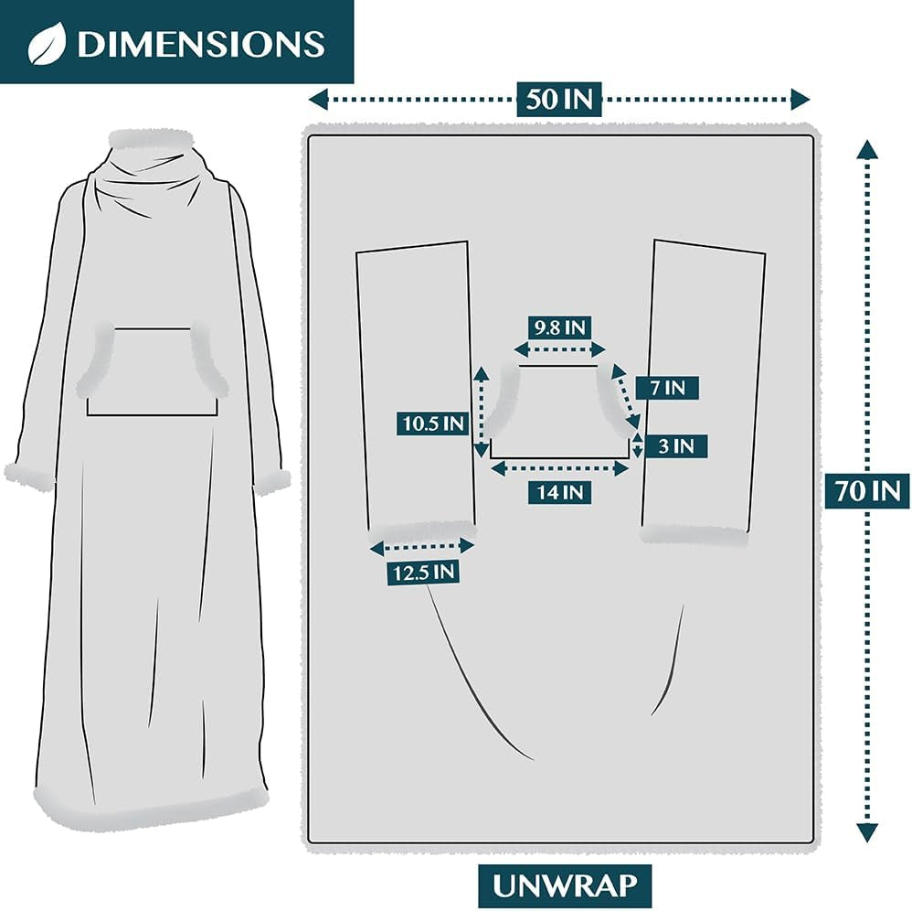 PAVILIA Cozy Sherpa Wearable Blanket with Sleeves & Pocket - Perfect Plush Gift for Women & Men - Dark Grey