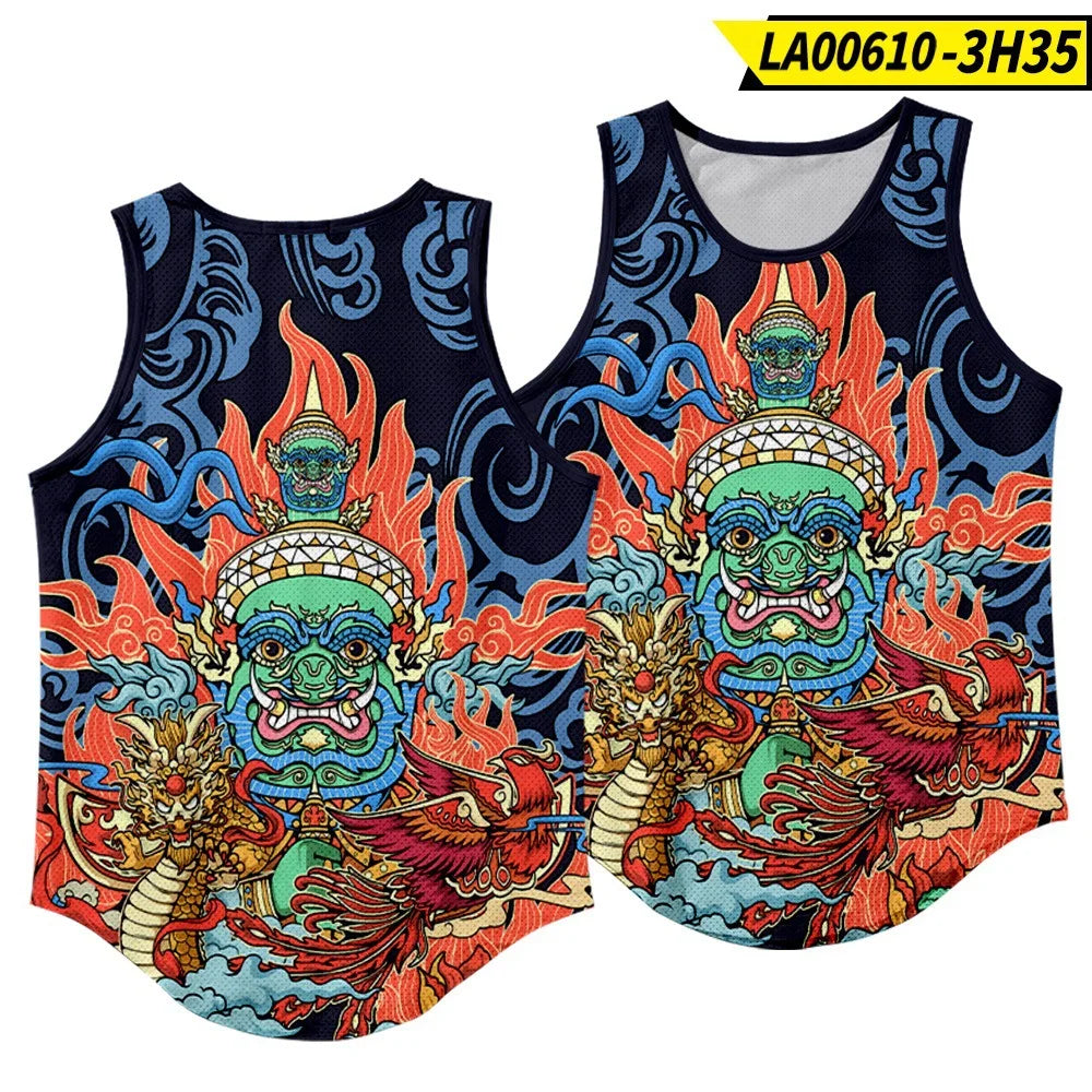 Men'S Fashion Sleeveless Black Tiger Print Tank Top Vest Fitness Bodybuilding Muscle Undershirt Gym Sportwear