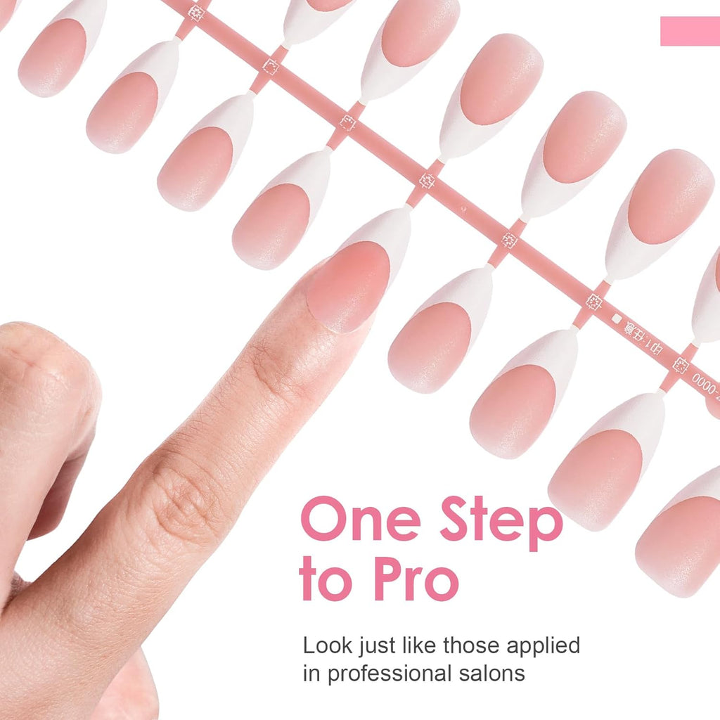 Canvalite 300Pcs French Tip Press on Nails - Pre-Colored Almond Fake Nails with Designs for Quick & Easy DIY Nail Extensions - Perfect Valentines Day Gift in Pink & White