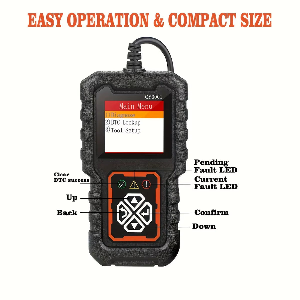 Car OBD2 Scanner Diagnostic Tool Code Reader, Car Voltage Tester Engine Fault Code Scanner, Charging Tester Diagnostic Cy3001B