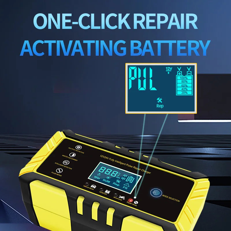12V/24V 8A Full Automatic Battery Chargers Digital LCD Display Car Battery Chargers Power Puls Repair Chargers Wet Dry Lead Acid