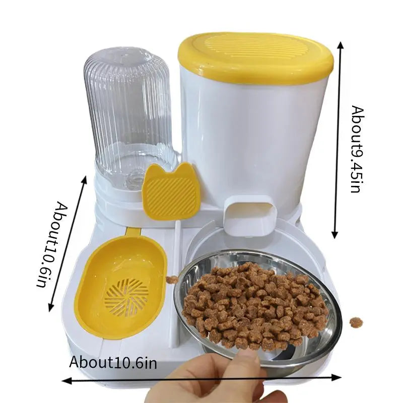 Automatic Pet Feeder and Water Dispenser with Integrated Round Plastic Bowl for Cat Food Storage