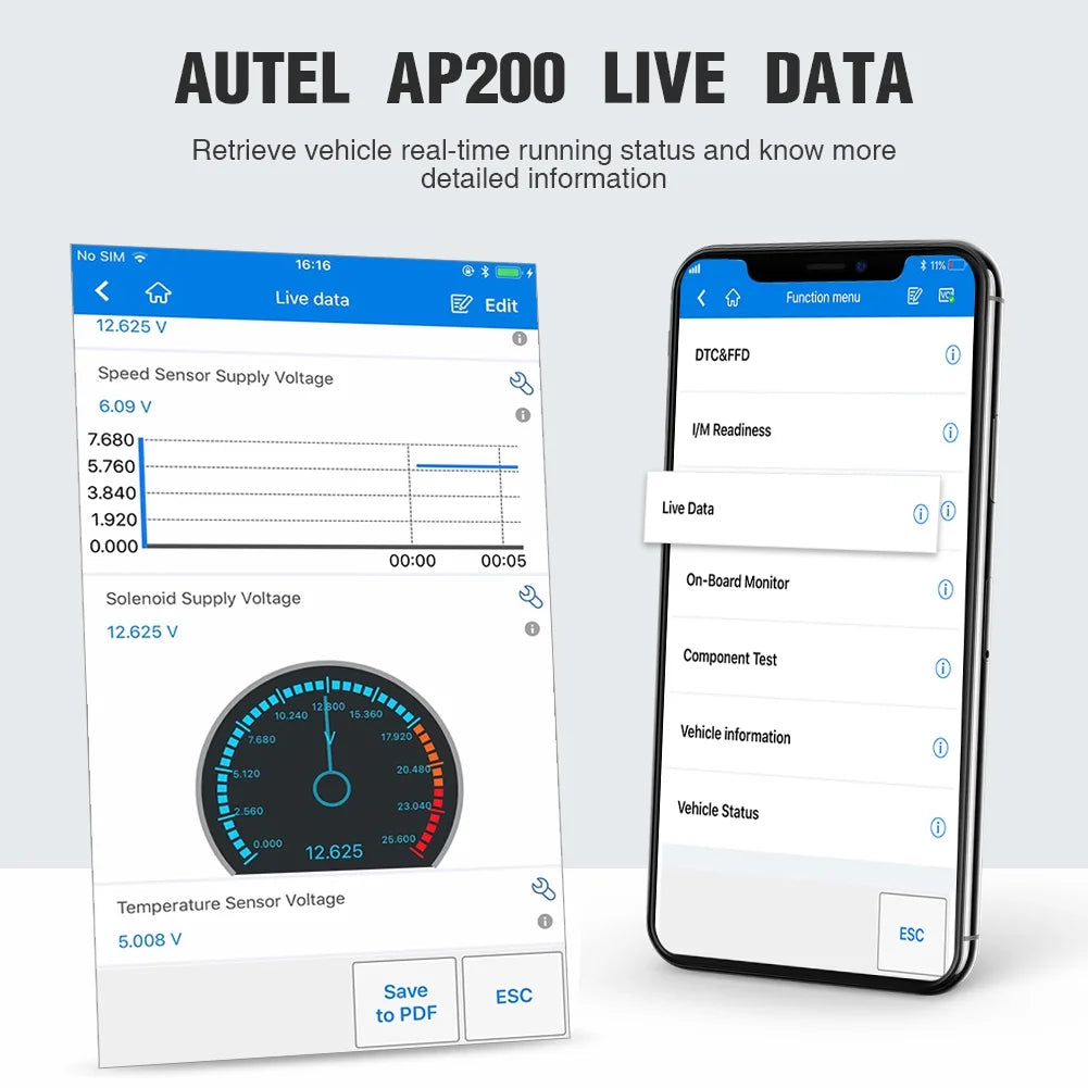 OBD2 Scanner Autel AP200, Bluetooth Code Reader with Full Systems Diagnoses and 19 Service Functions Car Diagnostic for Iphone & Android