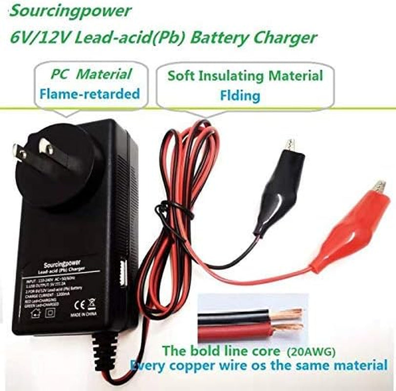 6V/12V Lead Acid Battery Charger for Ride on Toys 12V/6V Kids Ride on Car SLA Charger for 6V/12V Pb Battery Baby Electric Battery SUV Kid Toy Car Motorcycle,12V Power Wheels Charger