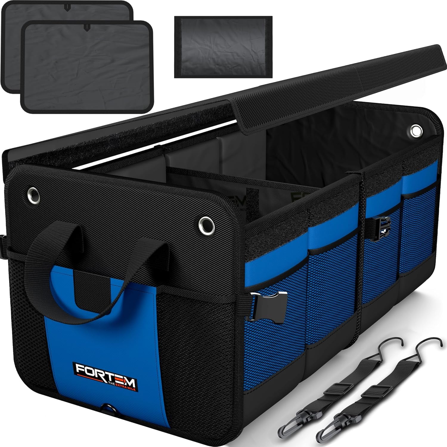 Ultimate FORTEM SUV Trunk Organizer - Collapsible Multi-Compartment Storage Bag with Non-Slip Bottom & Adjustable Straps - Perfect Car Accessory for Men & Women (65L)
