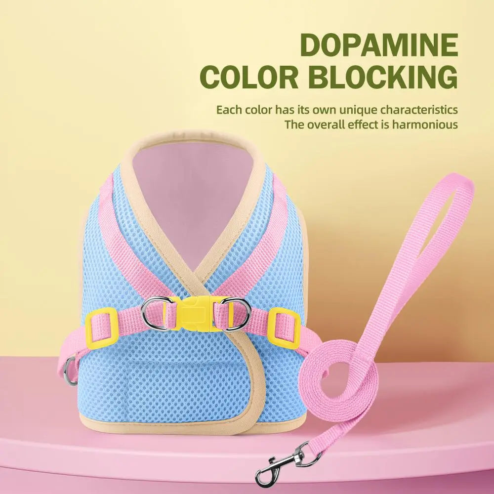Adjustable Breathable Dog Harness with Leash - Safe and Comfortable Pet Chest Strap for Small Dogs and Cats, Ideal for Outdoor Activities