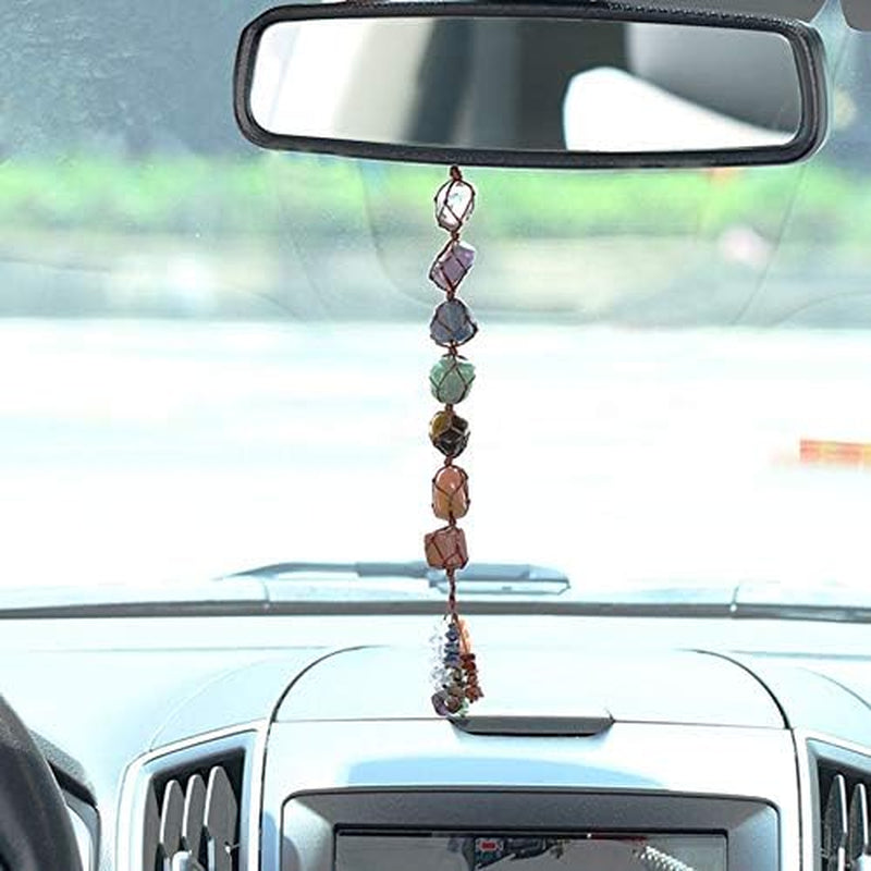 Pinklife 1PCS 7 Chakra Car Ornaments,Gemstones Reiki Healing Crystals Tassel Wall Hanger Spiritual Meditation Hanging Ornament/Window Decoration/Feng Shui for Good Luck,Yoga Meditation