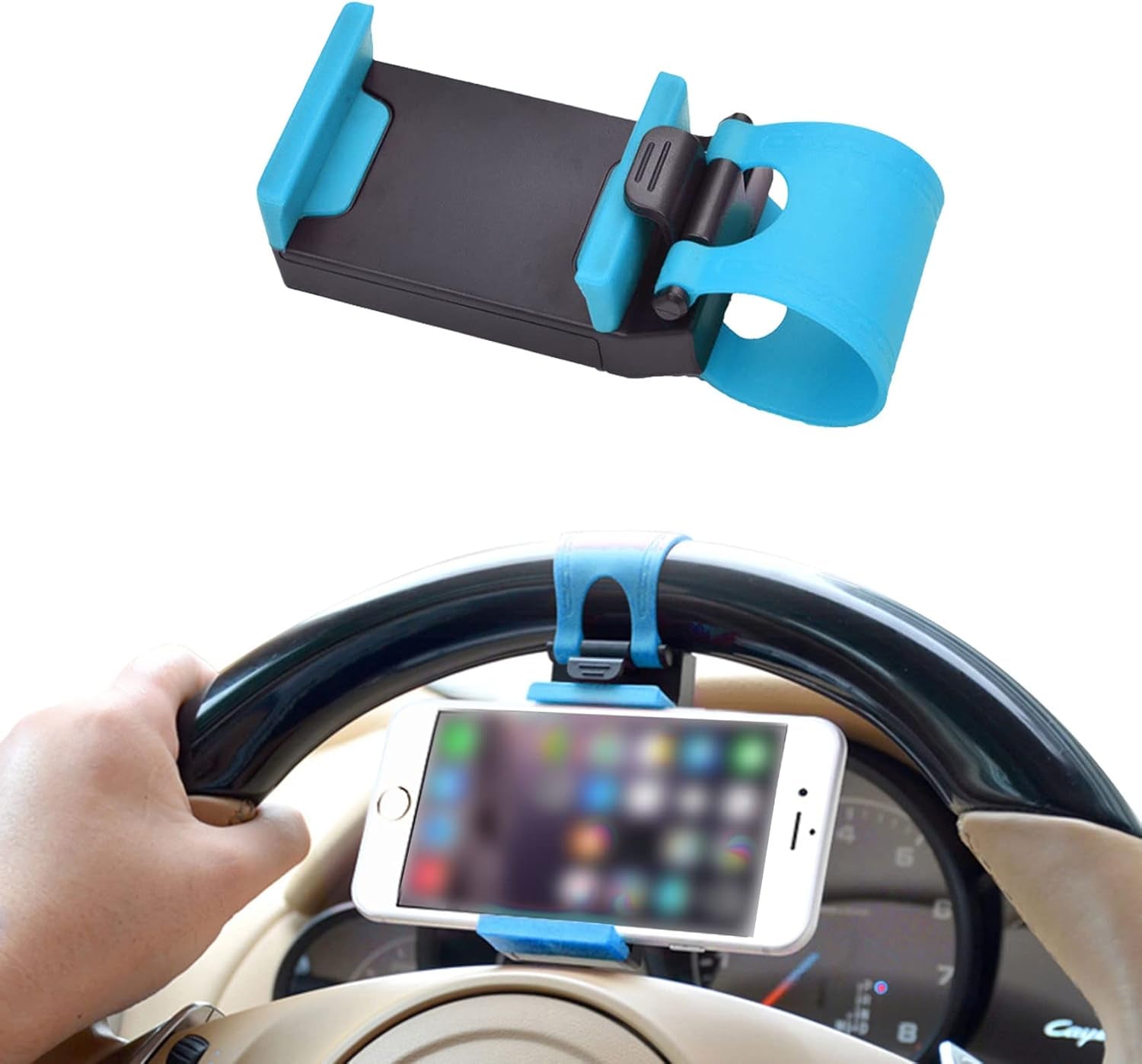 HAOBO Adjustable Car Phone Holder - Universal Hands-Free Steering Wheel Mount for All Smartphones (Black)