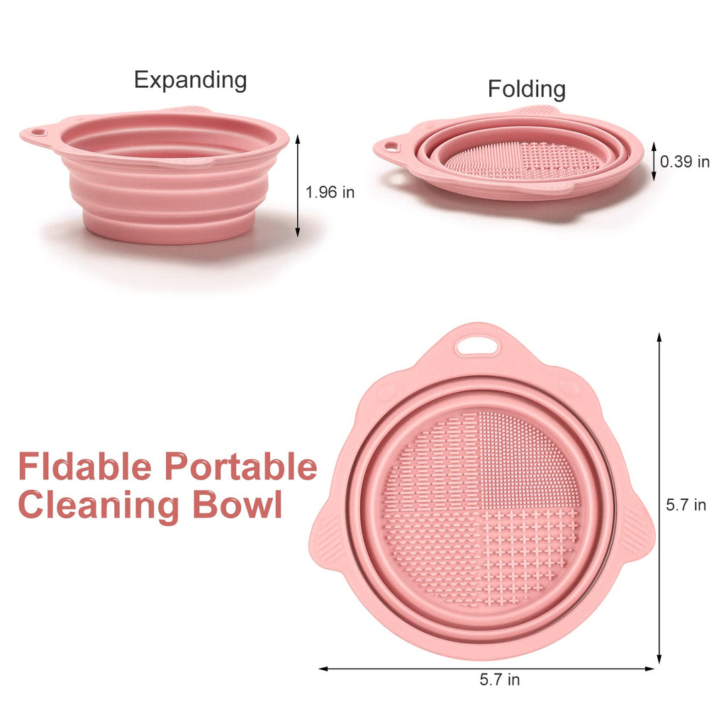 Etercycle Portable Foldable Silicone Makeup Brush Cleaner Bowl - Perfect for Brushes, Powder Puffs, and Sponges (Pink)