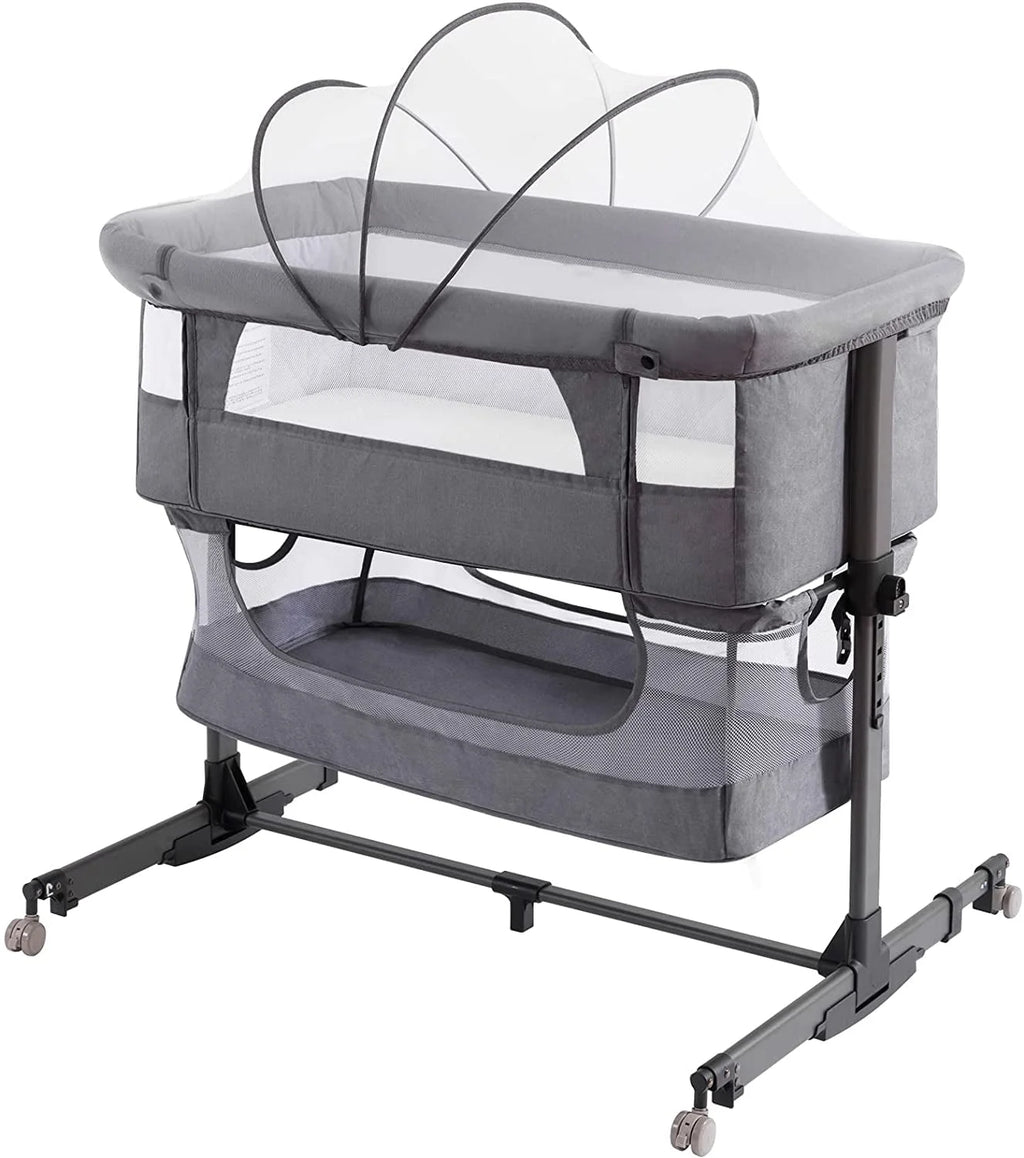 Nordmiex Baby Bassinet 3 in 1 Adjustable Bedside Sleeper Bed for Infant Baby with Breathable Net, Gray