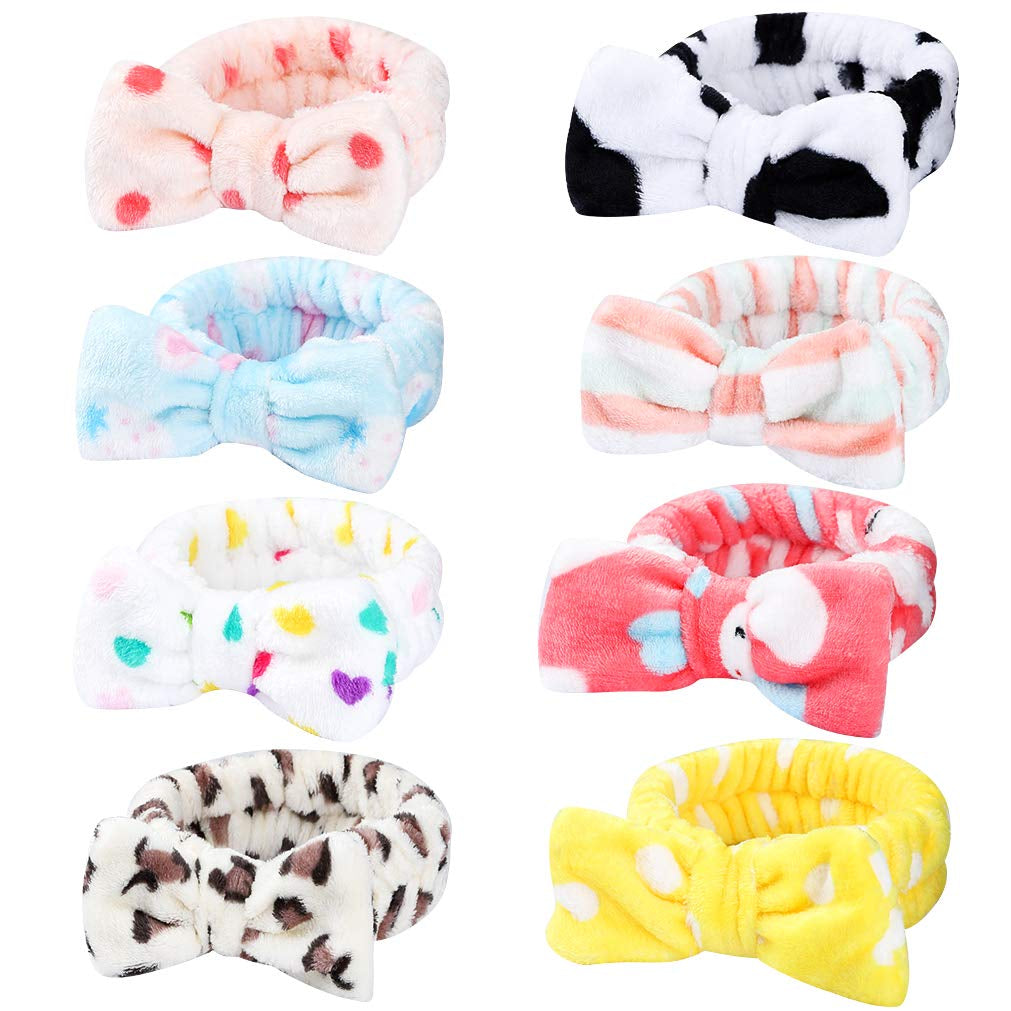 Luxurious 8 Pack Spa Headbands for Women - Soft Bow Skincare & Makeup Accessories, Perfect for Face Washing, Salon Use, Spa Parties, and Ideal Christmas Gifts for Teen Girls