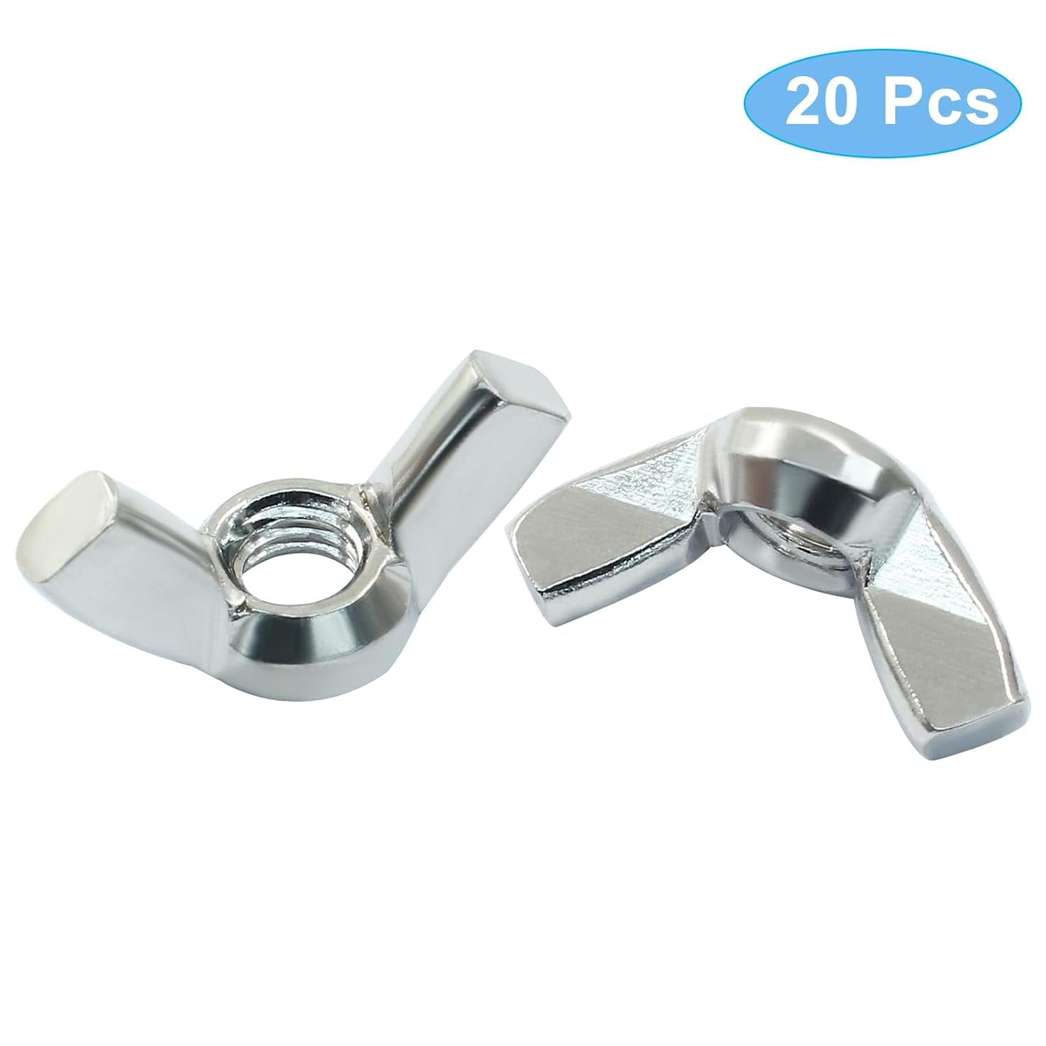Waziaqoc 20 Pcs M6 Wing Nuts, 304 Stainless Steel Wing Nuts Fasteners Parts DIN315 Butterfly Nut