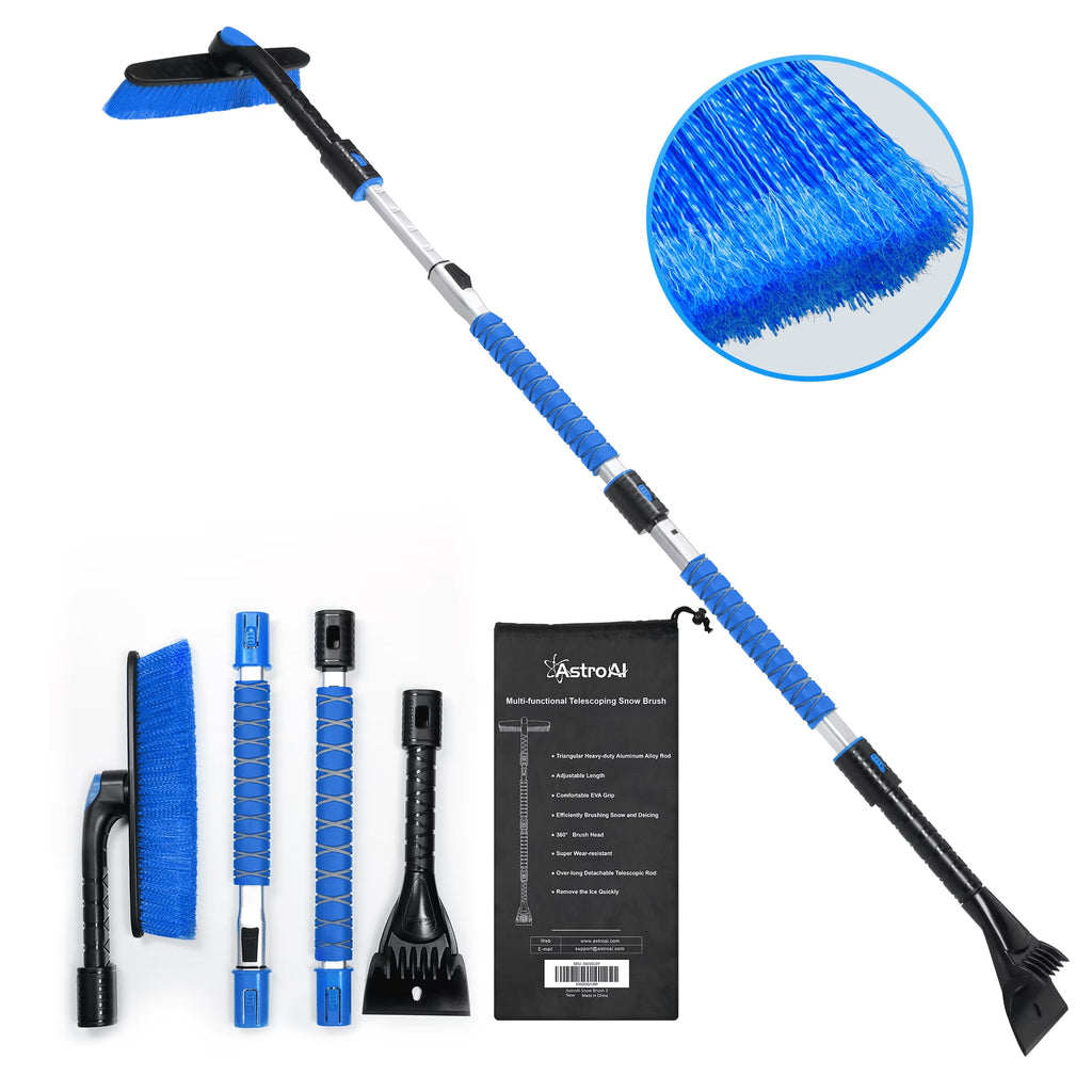 Ice Scraper and Extendable 62.4" Snow Brush, Snow Scraper for Car Windshield with 360° Pivoting Brush Head for Car, Blue