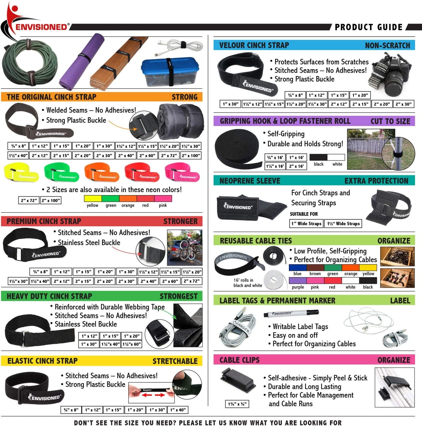 Premium 8-Pack Cinch Straps with Stainless Steel Rings - Durable, Reusable, Multipurpose 1" x 30" + 2 Bonus 3/4" x 8" Straps