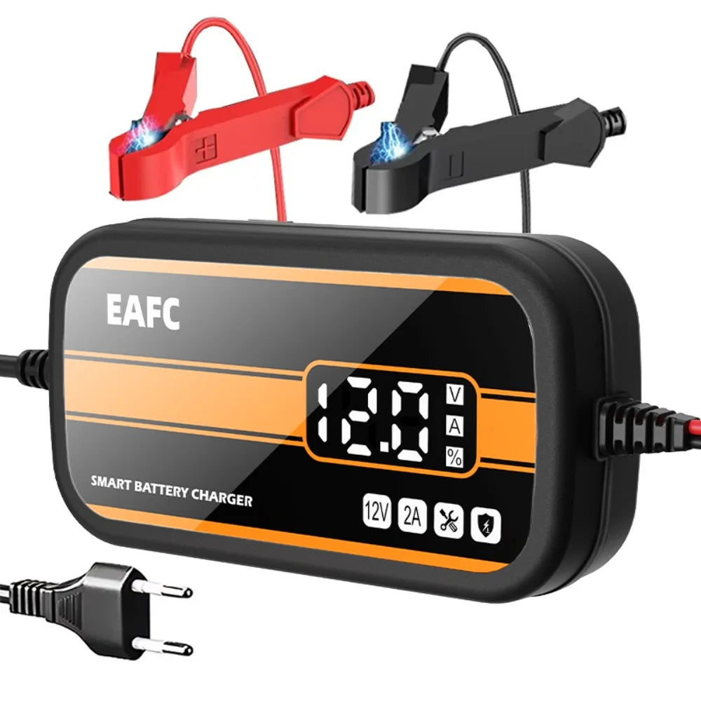 Newest 12V Car Battery Charger 2Ah-20Ah Intelligent Digital Display Lead Acid Battery Repair Charger for Car SUV Motorcycle