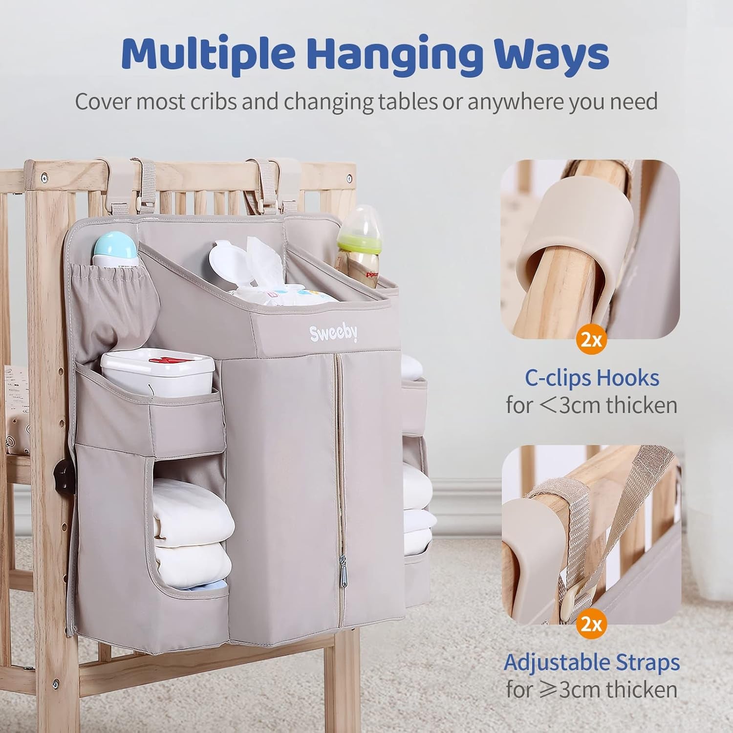 Sweeby Diaper Organizer for Changing Table and Crib - Nursery Diaper Stacker Hanging Caddy for Baby Essentials