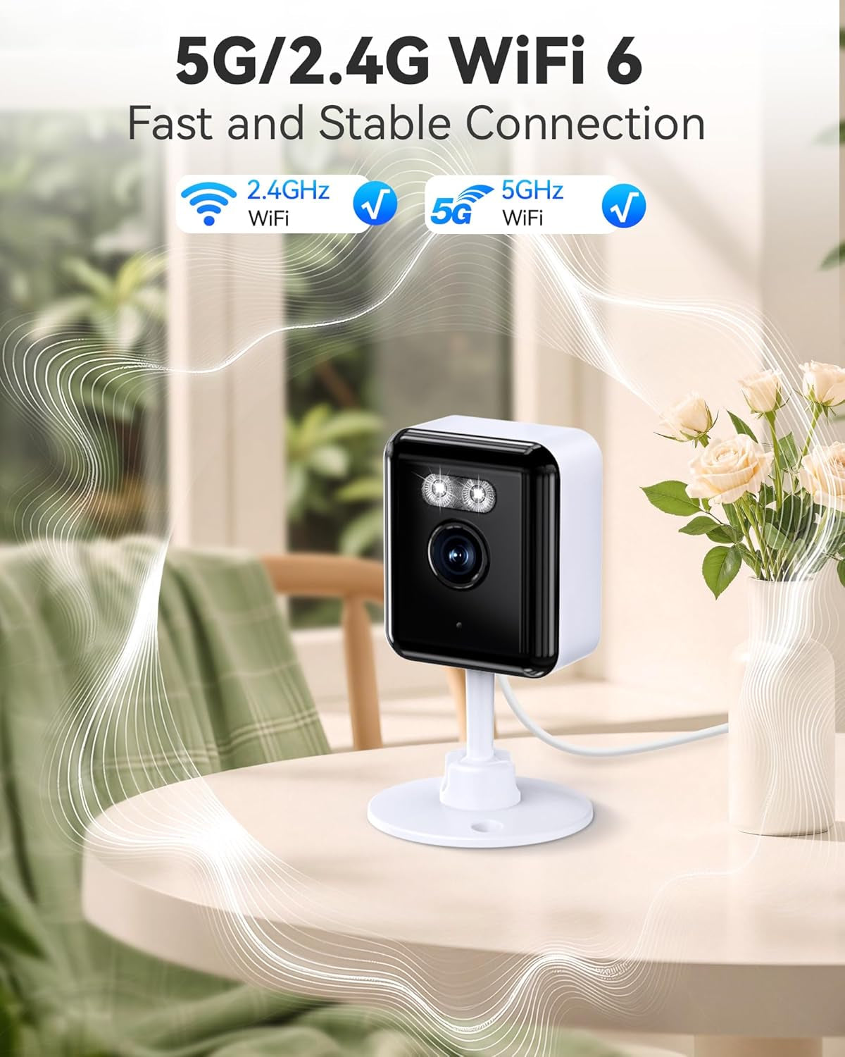 2K Cameras for Home Security, 2.4/5Ghz Wi-Fi 6 Indoor Camera for Dog/Pet/Nanny/Baby with US Phone App, AI Text Recognition, Smart Search, Color Night Vision, Mini Cam 2 Way Talk, Human Detection