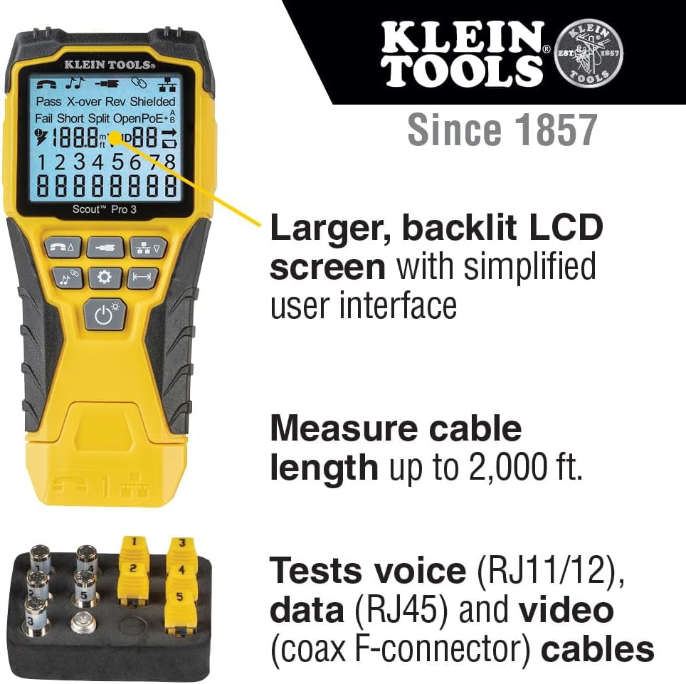 Klein Tools VDV501-851 Ultimate Cable Tester Kit with Scout Pro 3 - Perfect for Ethernet, Coax, Video, and Phone Cables with 5 Locator Remotes