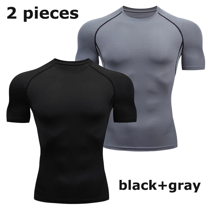 Men'S Compression Shirts Summer Short Sleeves Tees T-Shirt Gym Workout Fitness Running Tops Undershirts Baselayer Sportswear