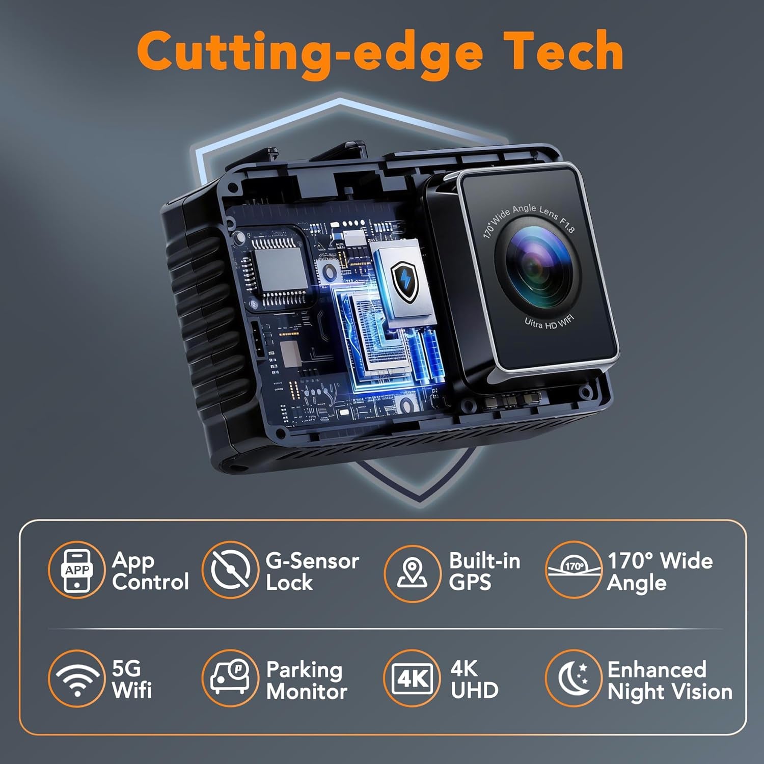 4K Dash Cam Front and Rear, STARVIS 2 Night Vision, Free 64GB Card, 5Ghz Wifi with App, Built-In GPS, Dash Camera for Cars 170° Wide Angle, 3" IPS Screen, Loop Recording, 24H Parking Monitor