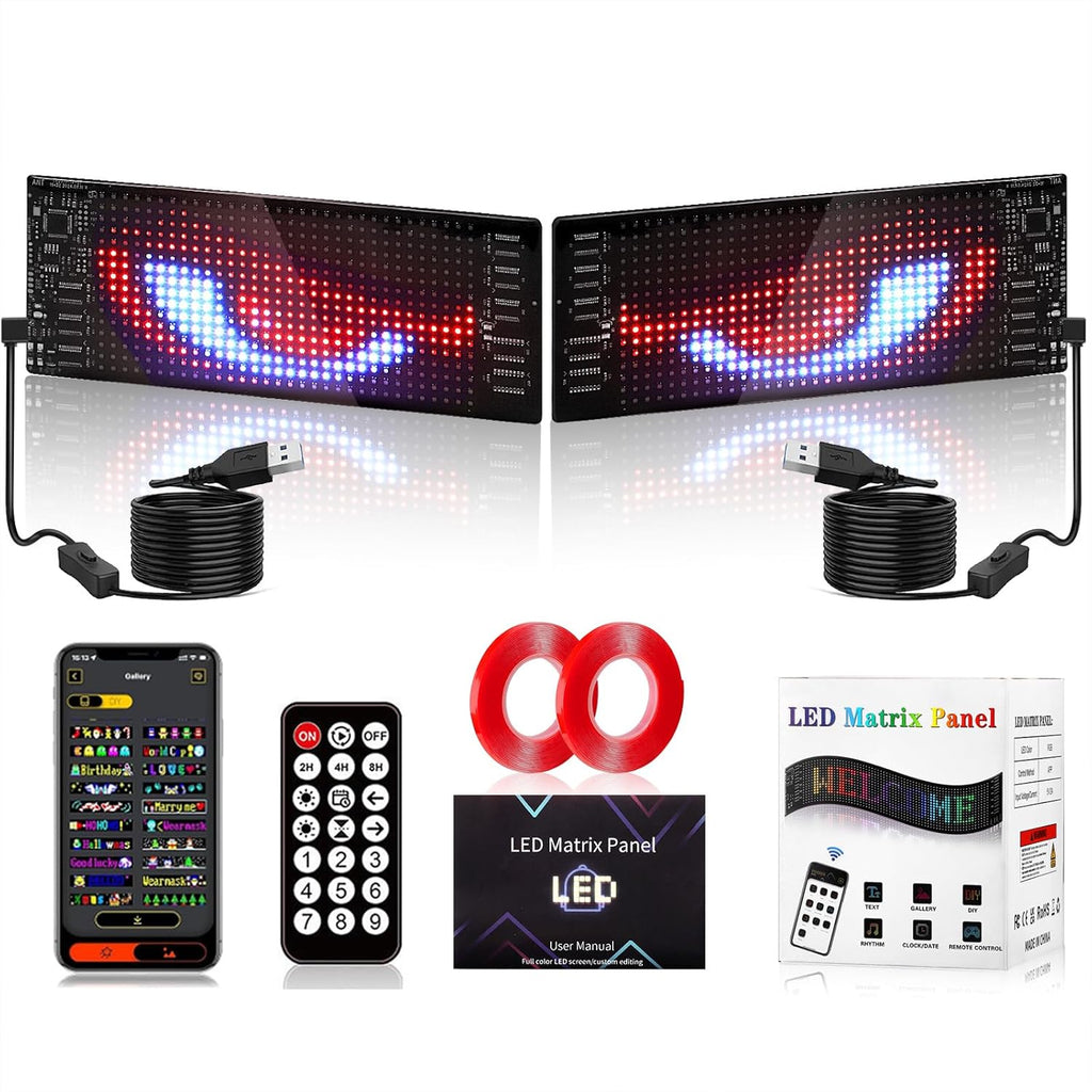 2-Pack Devil Eyes LED Car Display, App-Controlled 7x3 Inch Flexible Programmable Lights