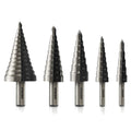 NEIKO 10198A Step Drill Bit Set | 5 Piece, 4Mm- 35Mm | Metric Titanium High Speed Steel Unibit, Stepper Cone Drill Bit | Two Flute Step down Bits, 135 Degree Point