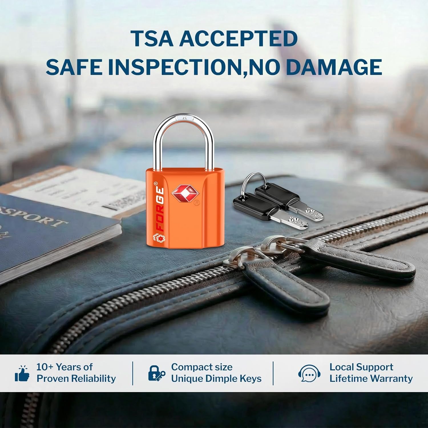 Forge Small TSA Approved Luggage Locks - Ultra Secure Dimple Key Travel Locks, Alloy Body, Perfect for Luggage, Travel Cases & Backpacks - 4 Pack in Vibrant Orange