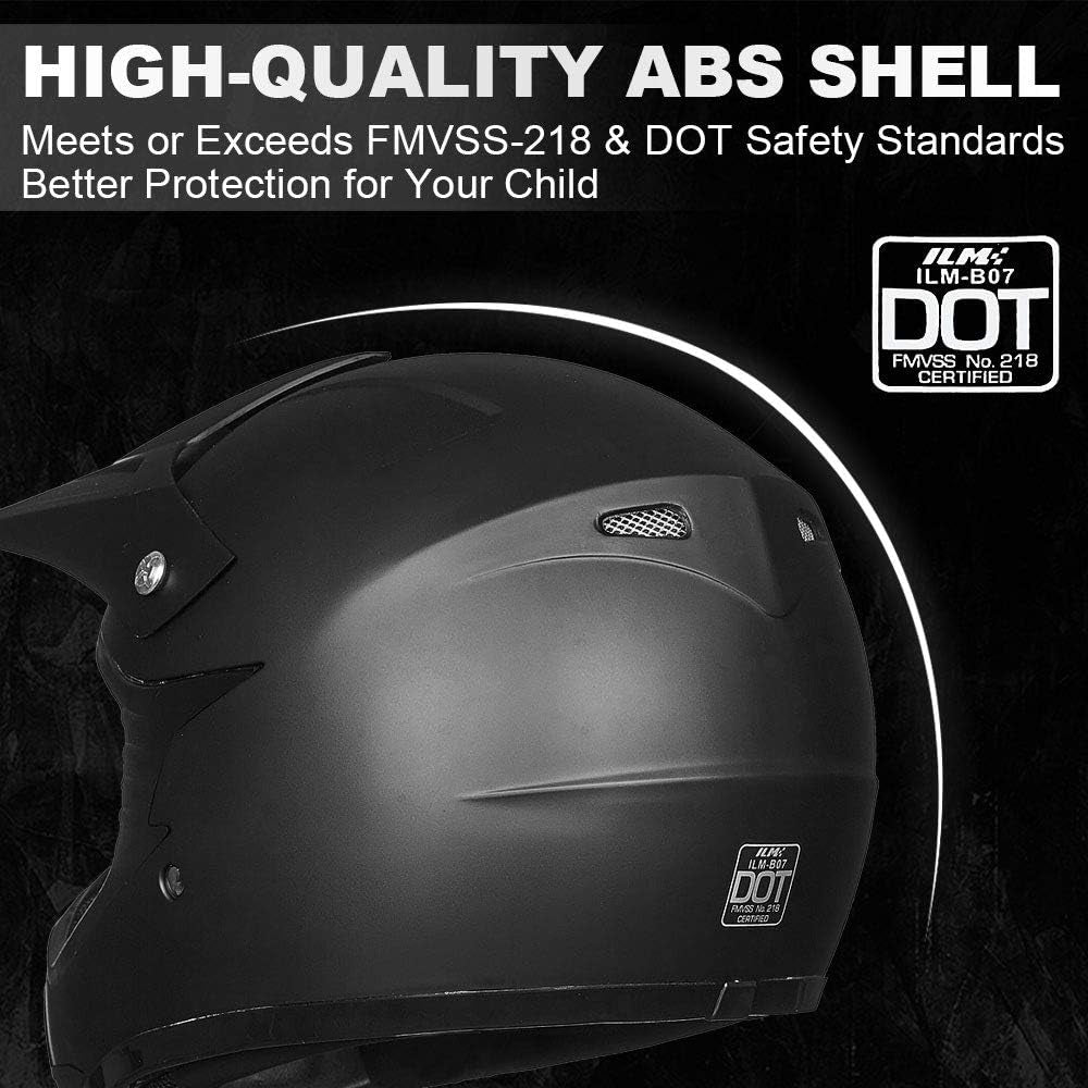 ILM Youth Kids ATV Motocross Helmet Goggles Sports Gloves Dirt Bike Motorcycle off Road DOT Approved B07 (Youth-L, Matte Black)