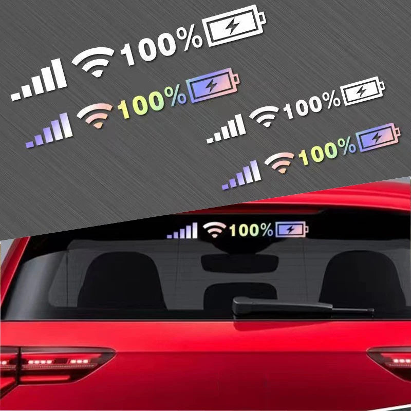 Reflective Vinyl Decals for Car and Motorcycle Windshields - 100% Battery Pattern WiFi Signal Stickers and Accessories