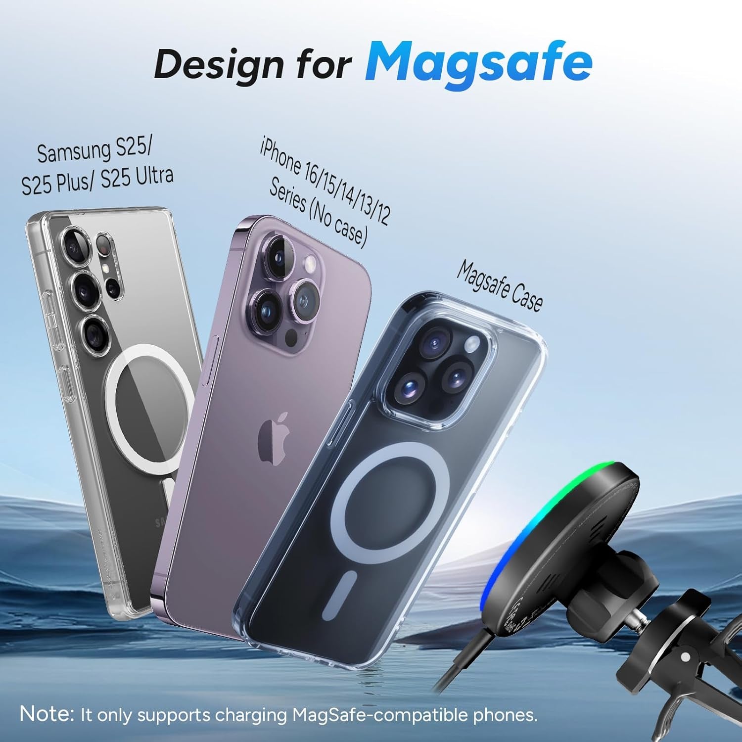 Lecork for Magsafe Car Mount Charger, 15W Air Vent Magnetic Wireles Car Mount Charger for Iphone 16 Pro Max Accessories, Car Phone Holder for Iphone 16 15 14 13 12, Zinc Alloy (Black-Grey)