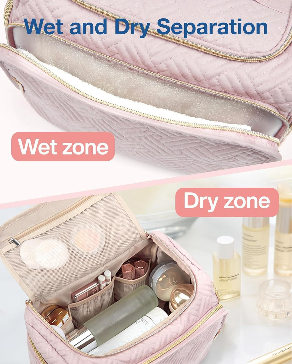 BAGSMART Travel Toiletry Bag for Women, Cosmetic Bag Makeup Bag Organizer with Handle, Travel Bag for Toiletries, Travel Accessories, Full Sized Container