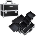 FRENESSA Makeup Train Case Makeup Case 11.8 Inch Large Cosmetic Box Organizer Travel Storage Professional Make up Train Carrying Case with 6 Trays Locking Hard Vanity Storage Black