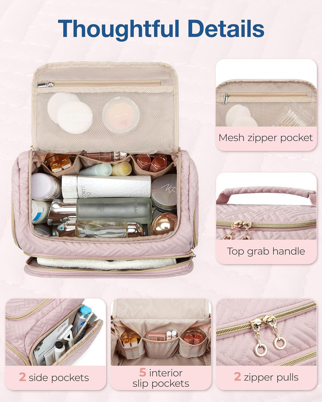 BAGSMART Travel Toiletry Bag for Women, Cosmetic Bag Makeup Bag Organizer with Handle, Travel Bag for Toiletries, Travel Accessories, Full Sized Container