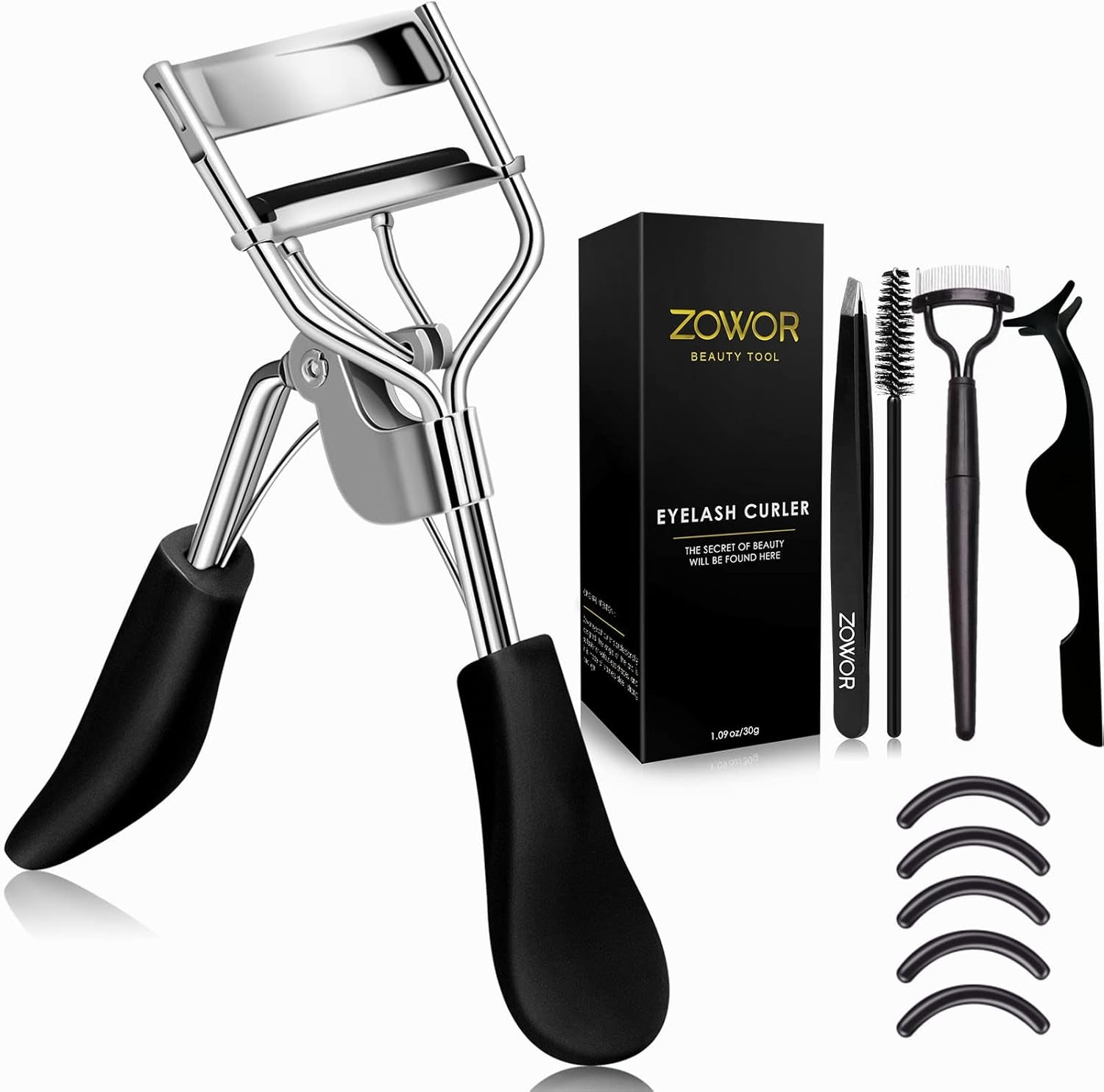 Ultimate Eyelash Curler Set - Includes Comb, Brush & 5 Silicone Refill Pads for All Eye Shapes - Long-Lasting Natural Curls - Perfect Makeup Gift for Women (Blue)