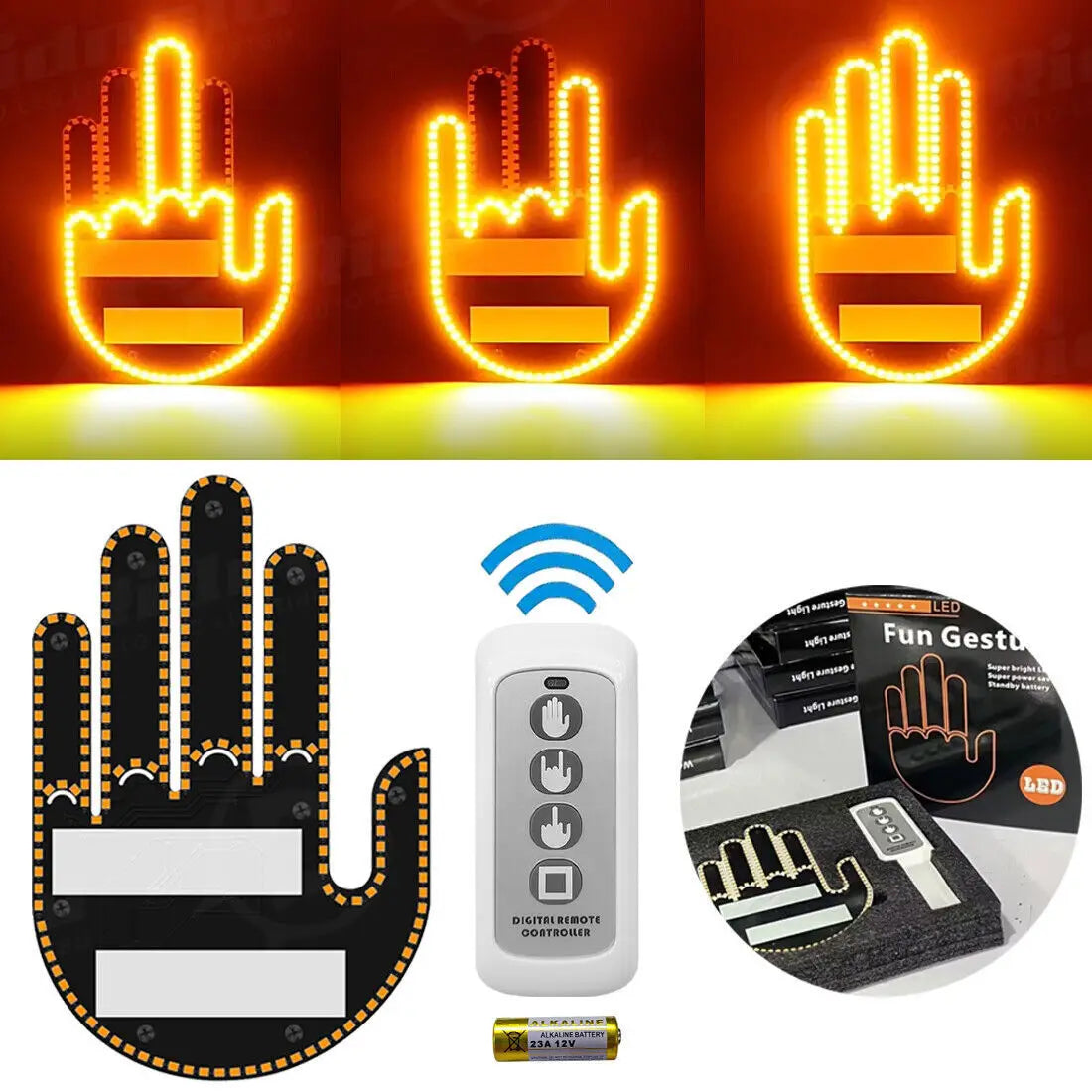 Colorful RGB LED Gesture Light for Vehicles - USB Hand Lamp with Middle Finger Design - Fun Car Accessories