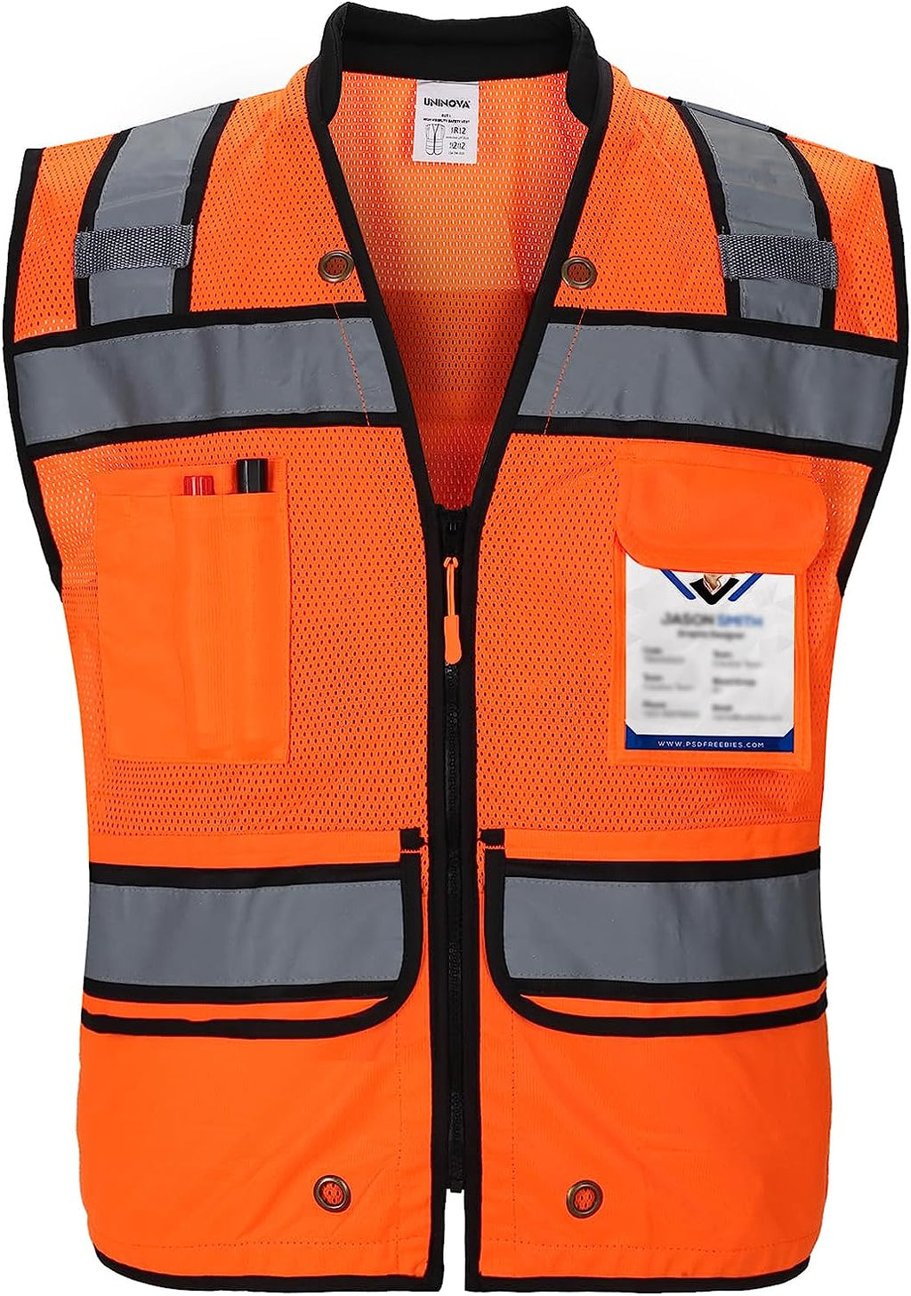 High Visibility UNINOVA Class 2 Reflective Safety Vest for Men - Mesh Construction Vest with Pockets and Zipper