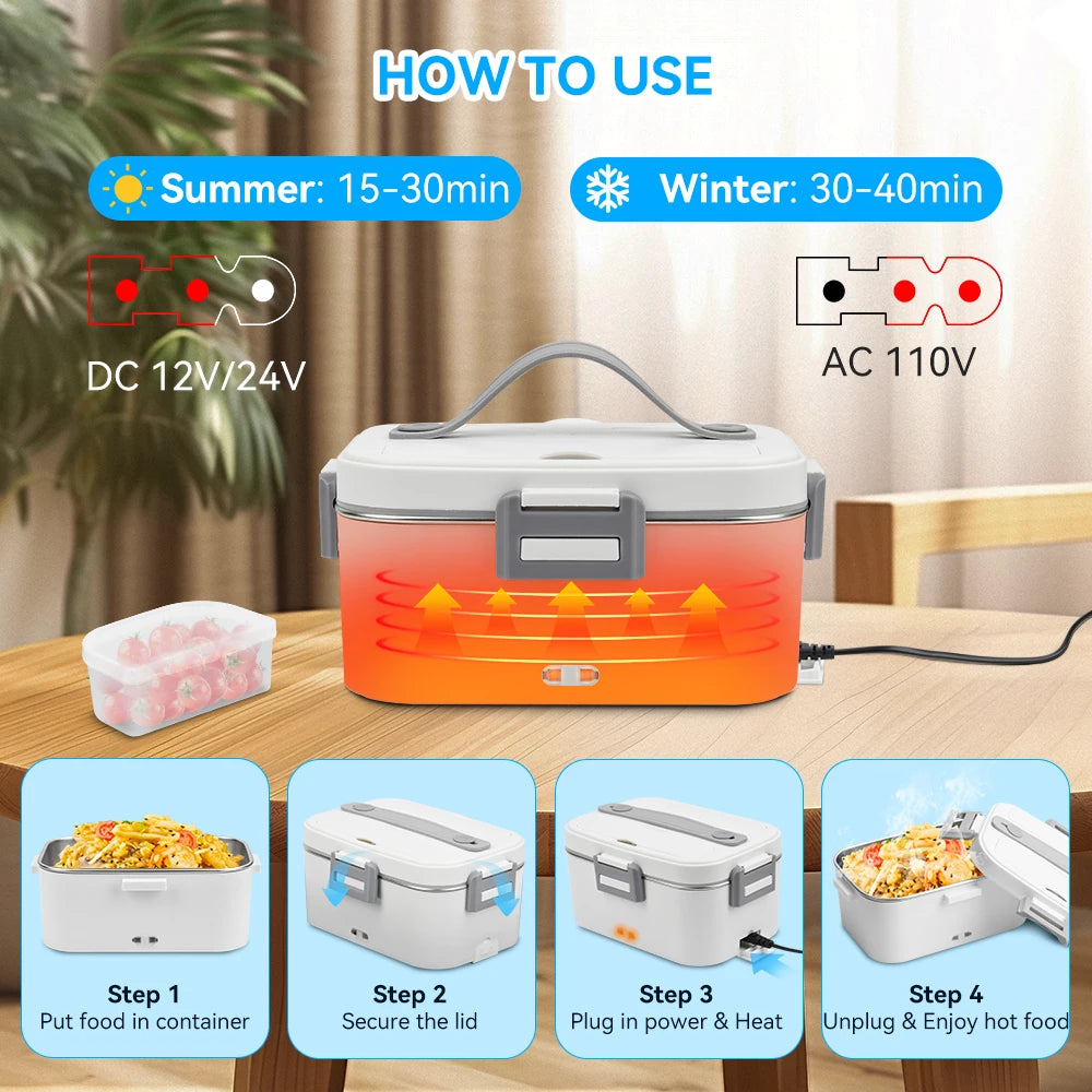 Portable Electric Lunch Box 80W - 1.8L Food Heater for Home, Office, and Travel - EU/US Plug